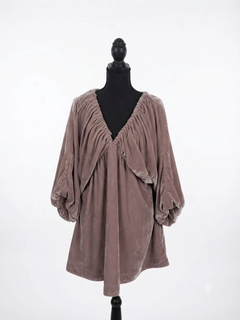Free People Velvet Deep V-Neck Balloon Sleeve Blouse Mauve Size M